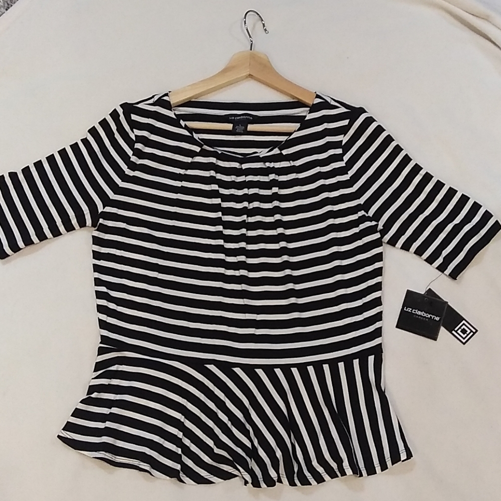 NWT Black and White Flowy Soft Stripe Flared Shirt